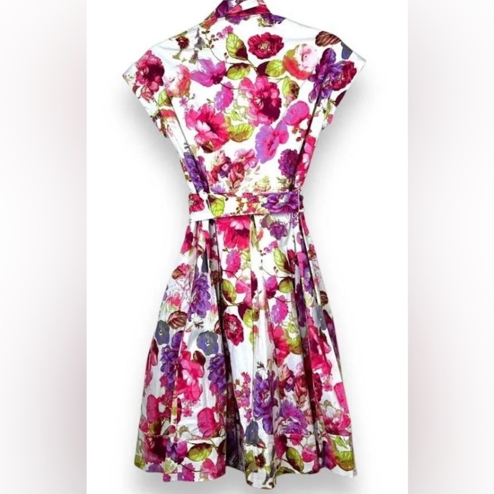 Eliza J Retro 50s Floral Shirt Dress Pink Purple Cotton Midi Size 6 - Picture 4 of 7